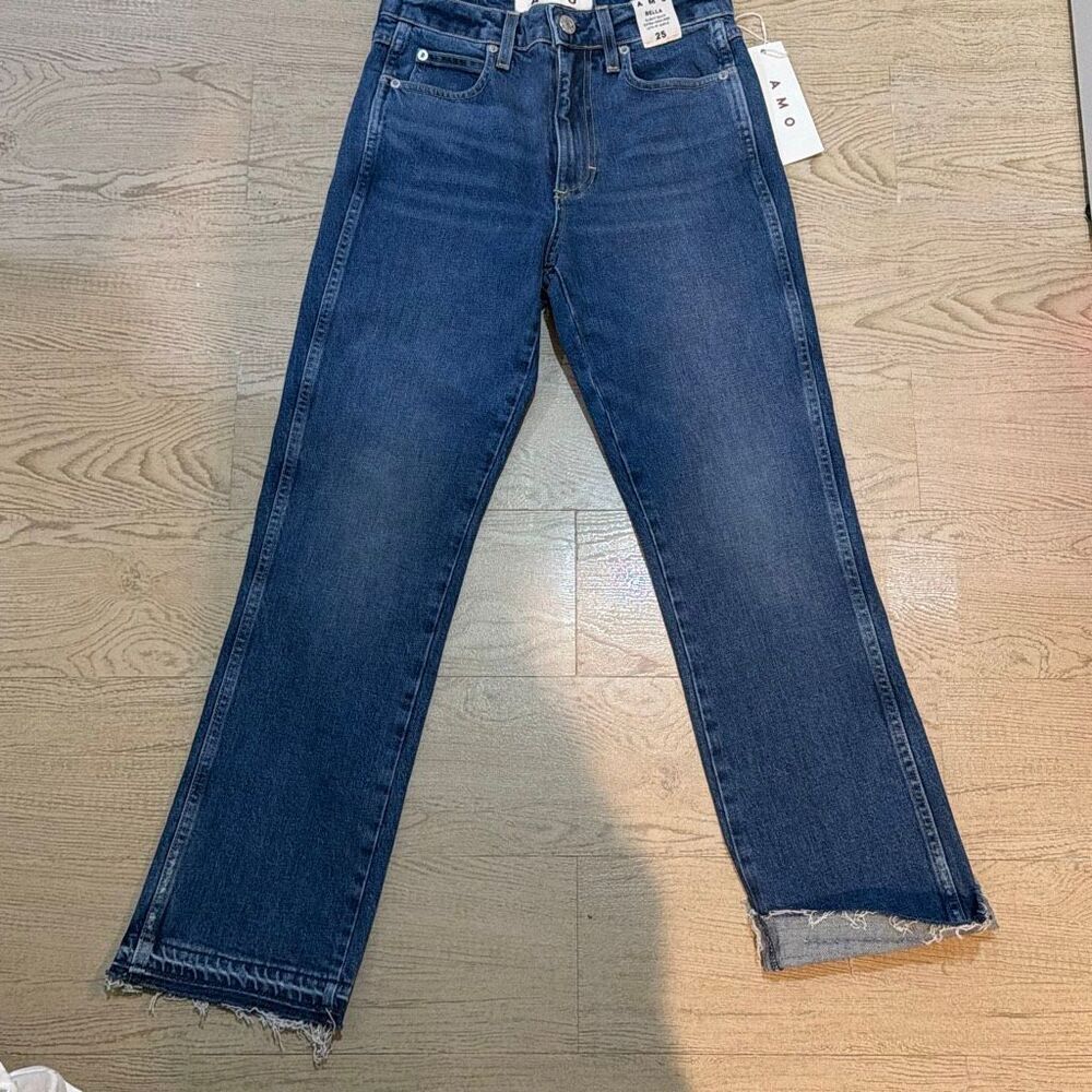 NWT AMO Bella Slight‎ Boot Extra High Rise Ankle Jeans size 25 dark blue wash